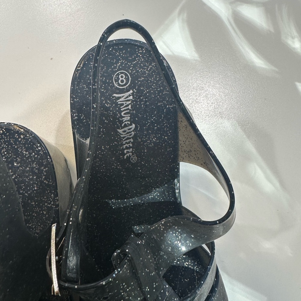 Goth Black Clear Sparkly Jelly Sandals with chunky heels- Size 8 New - Picture 6 of 6